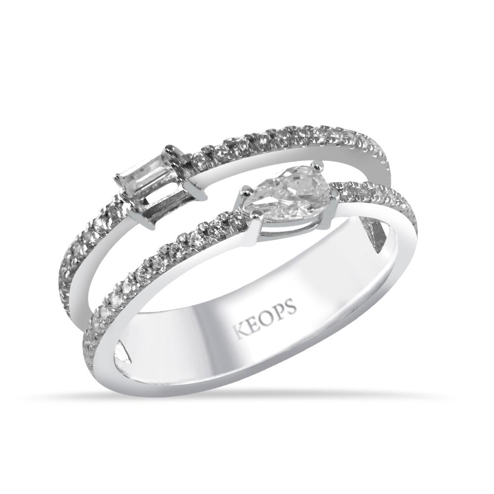 0.53 Karat F Renk Damla Baget Çift Kollu Yüzük - IDL Sertifikalı