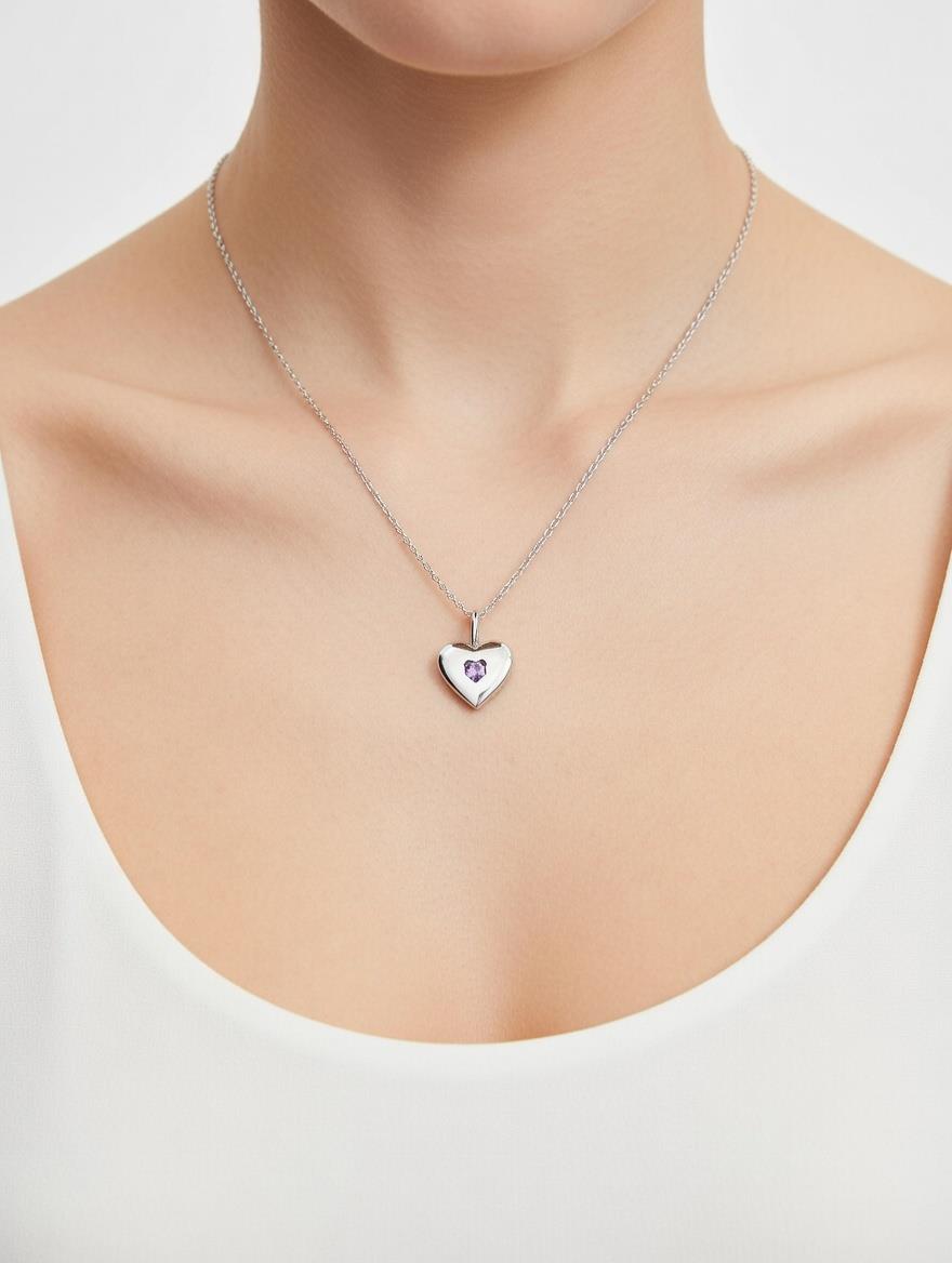 Ametist Taşlı Şubat Ayı Doğum Kolyesi - 900902