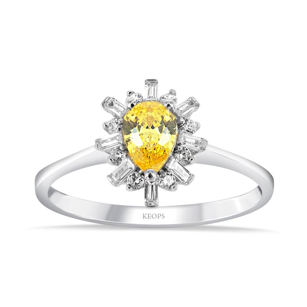 Pırlanta Damla Sitrin Baget Taşlı Yüzük