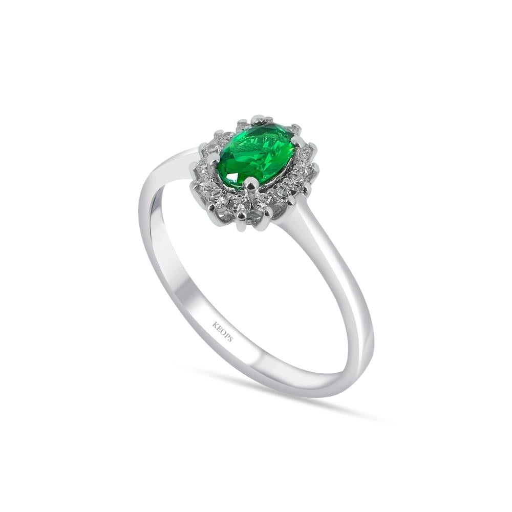 Pırlanta Oval Zümrüt Taşlı Yüzük