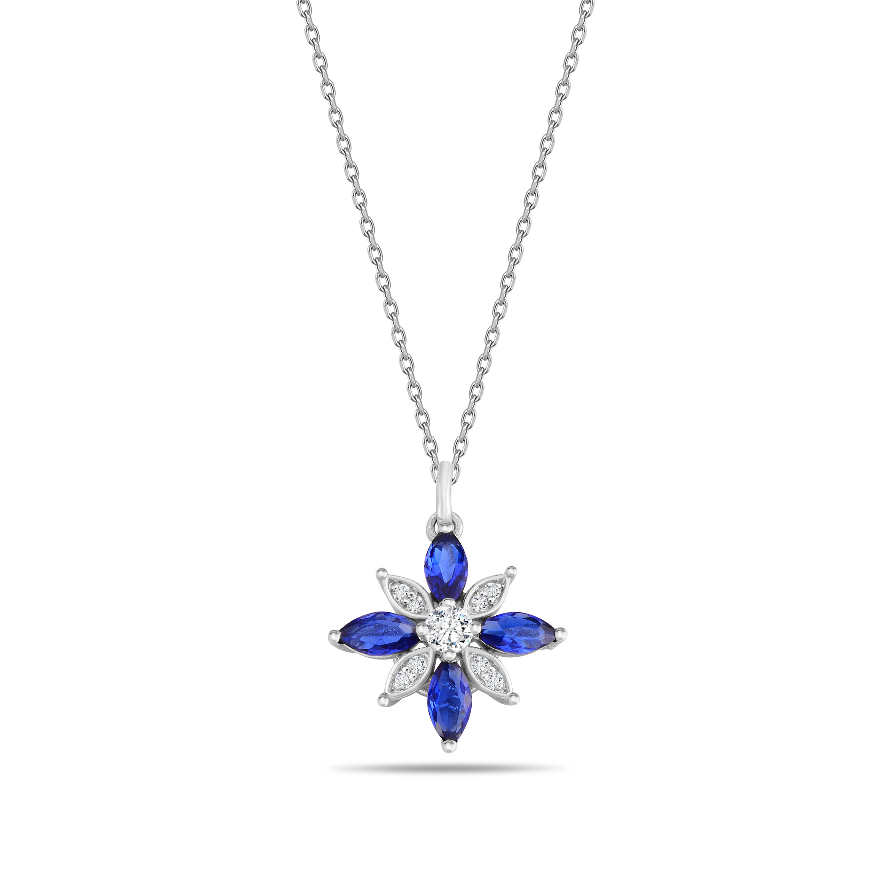 Safir Taşlı Lotus Çiçeği Kolye - 1100675