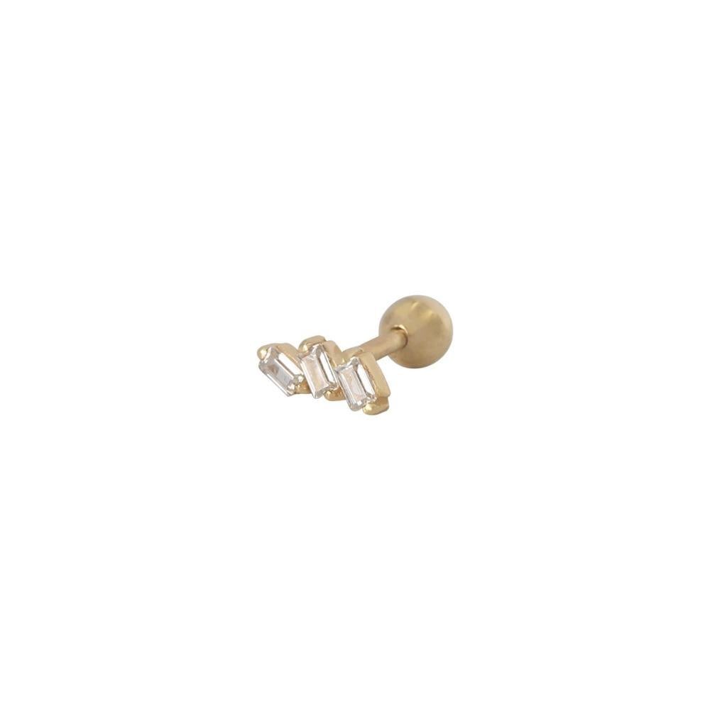 Three Baget Pırlanta Tragus Piercing Küpe