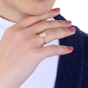 1 Karat Markiz Pırlanta Badem Göz Tektaş Yüzük - 1100643