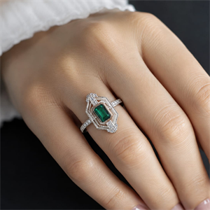 Art Deco Emerald Kesim Zümrüt Pırlanta Yüzük - 30020025