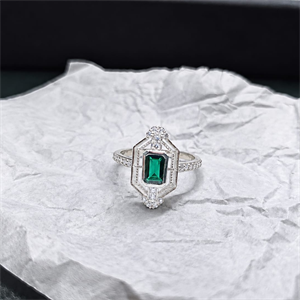 Art Deco Emerald Kesim Zümrüt Pırlanta Yüzük - 30020025