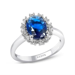 Çerçevesi Taşlı Oval Safir Yüzük