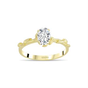 E Renk 1 Karat Pırlanta Dal Oval Tektaş Yüzük - HRD Sertifikalı - 1100640