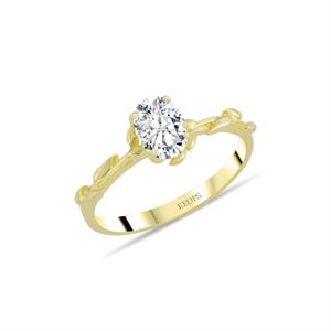 E Renk 1 Karat Pırlanta Dal Oval Tektaş Yüzük - HRD Sertifikalı - 1100640