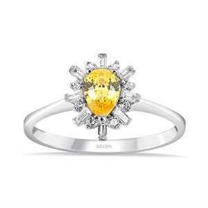 Pırlanta Damla Sitrin Baget Taşlı Yüzük