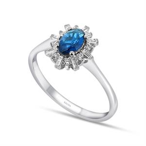 Pırlanta Oval Safir Taşlı Baget Yüzük