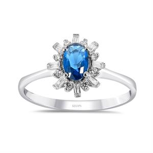 Pırlanta Oval Safir Taşlı Baget Yüzük