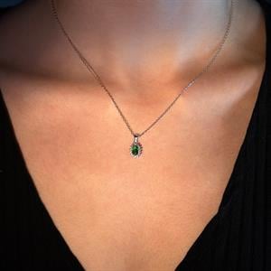 Pırlanta Oval Zümrüt Taşlı Kolye