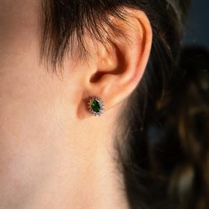 Pırlanta Oval Zümrüt Taşlı Küpe