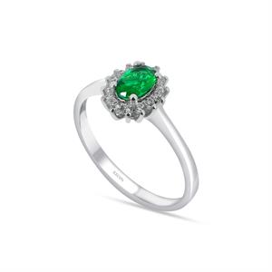 Pırlanta Oval Zümrüt Taşlı Yüzük