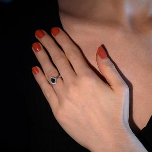 Pırlantalı Damla Safir Taşlı Yüzük