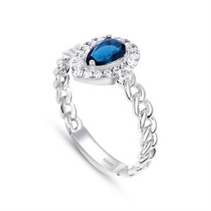 Pırlantalı Damla Safir Taşlı Yüzük