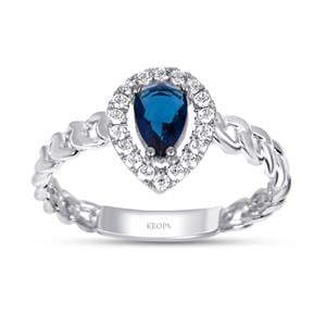 Pırlantalı Damla Safir Taşlı Yüzük