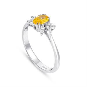 Pırlantalı Oval Sitrin Taşlı Yüzük 