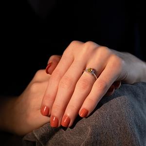 Pırlantalı Oval Sitrin Taşlı Yüzük 