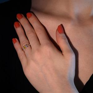 Pırlantalı Oval Sitrin Taşlı Yüzük 