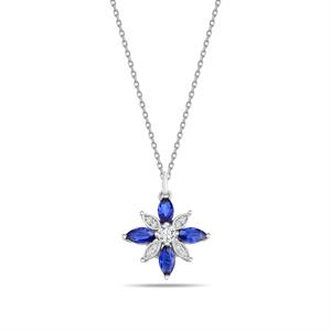 Safir Taşlı Lotus Çiçeği Kolye - 1100675
