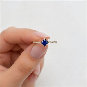 Safir Taşlı Pırlanta Minimalist Yüzük - 3002009