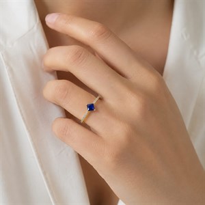 Safir Taşlı Pırlanta Minimalist Yüzük - 3002009