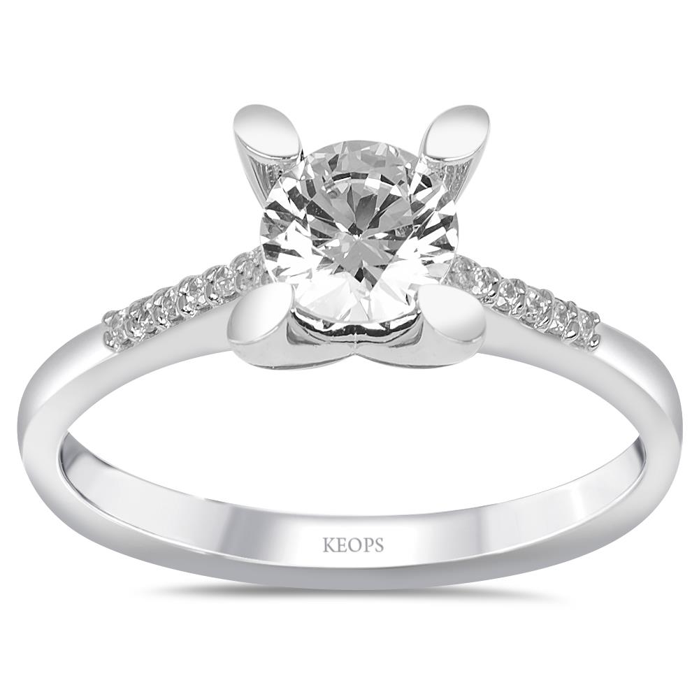  G Renk Toplam 0.72 Karat Pırlanta Kolu Taşlı Tektaş Yüzük