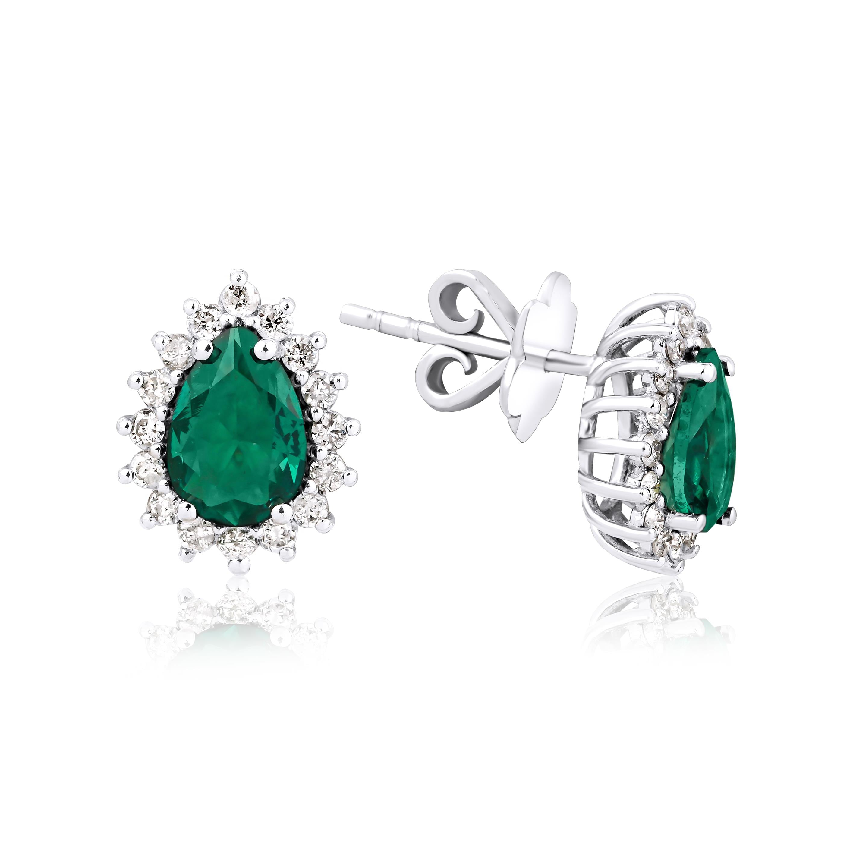 1.44 Karat Pırlantalı Zümrüt Küpe - IDL Sertifikalı