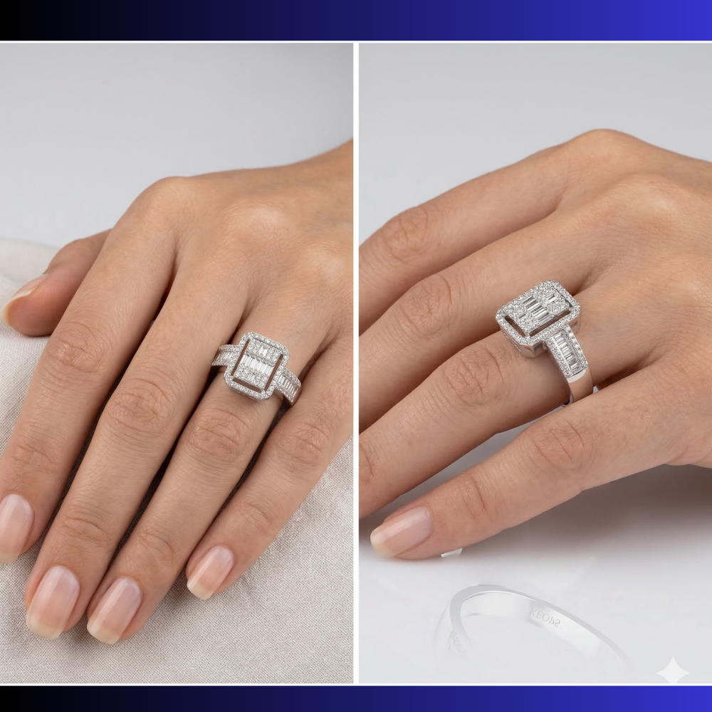 1.10 Karat Kolu Baget Taşlı Baget Pırlanta Yüzük - IDL Sertifikalı