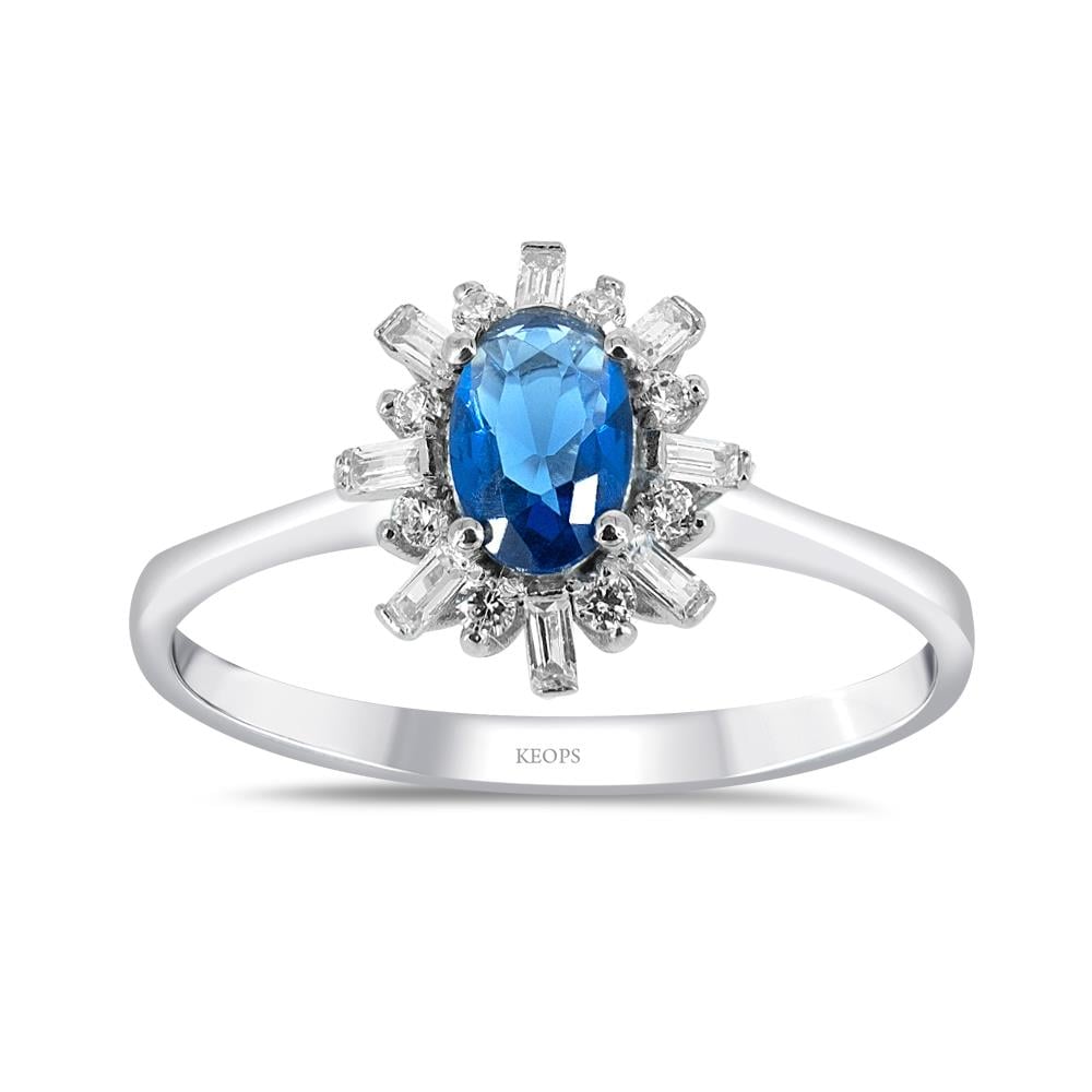 Pırlanta Oval Safir Taşlı Baget Yüzük