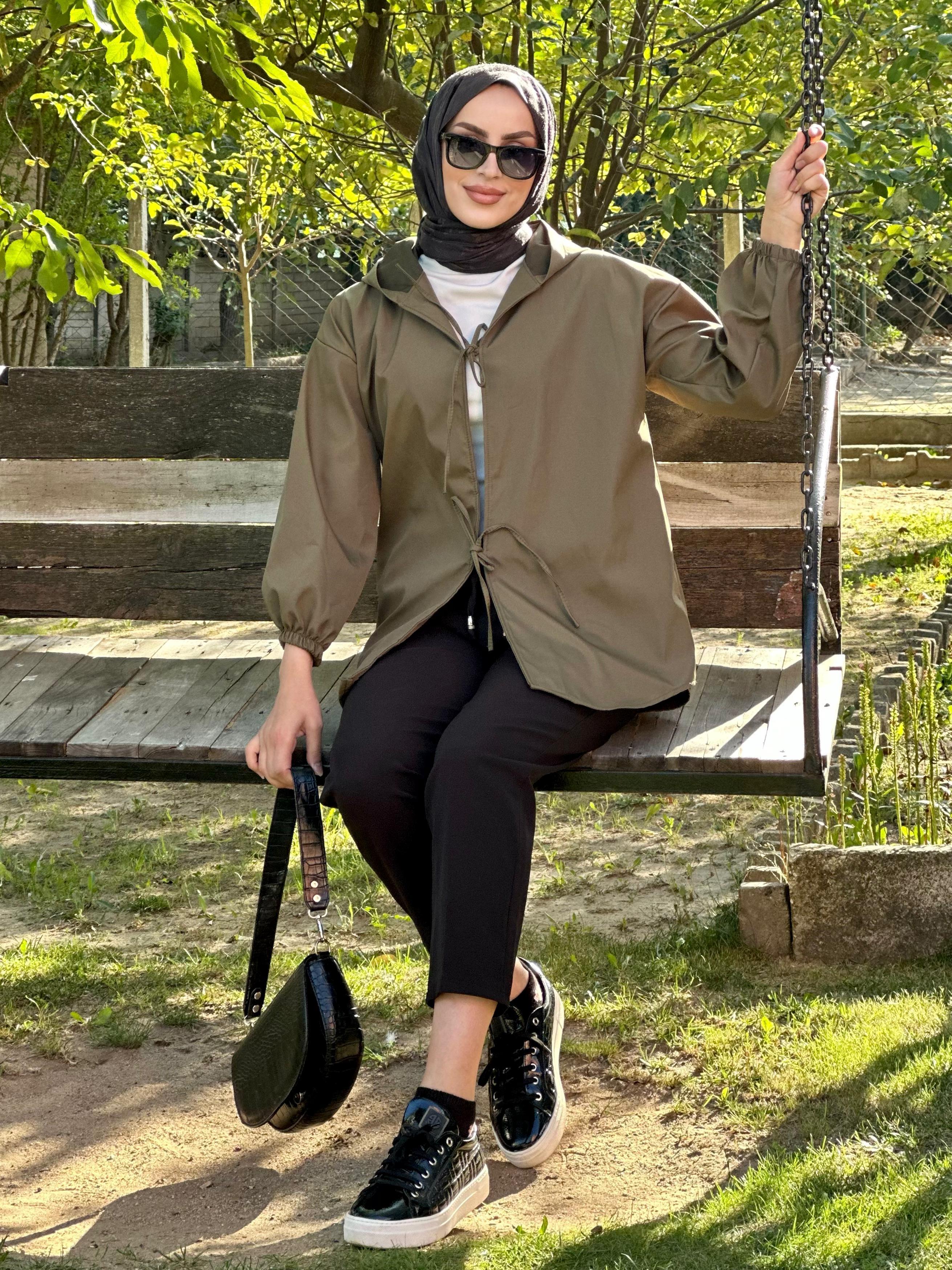 kapşonlu önü baglamalı kimono 