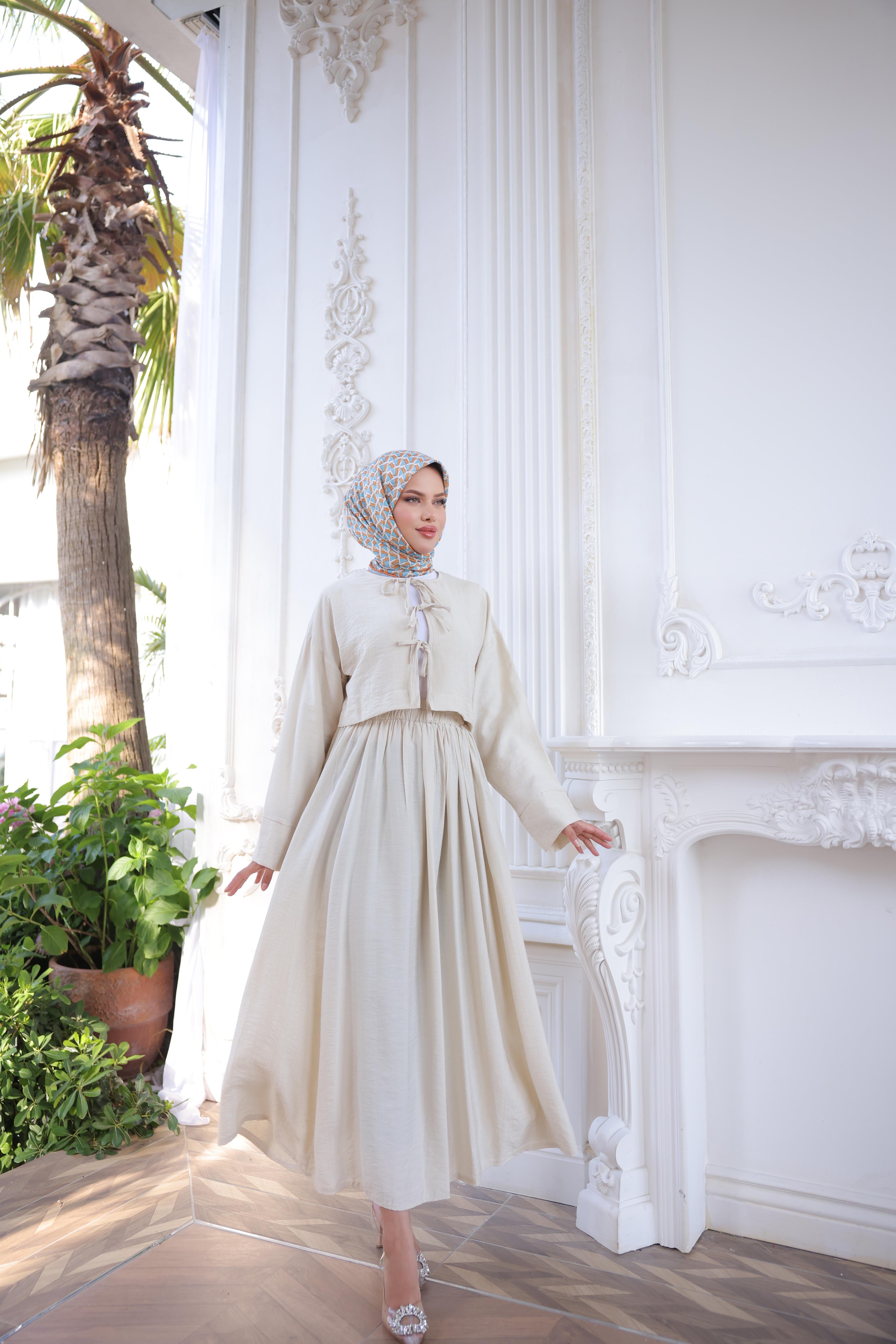 Çilek Kumaş Önü Bağlamalı Kimono Etekli Takım 