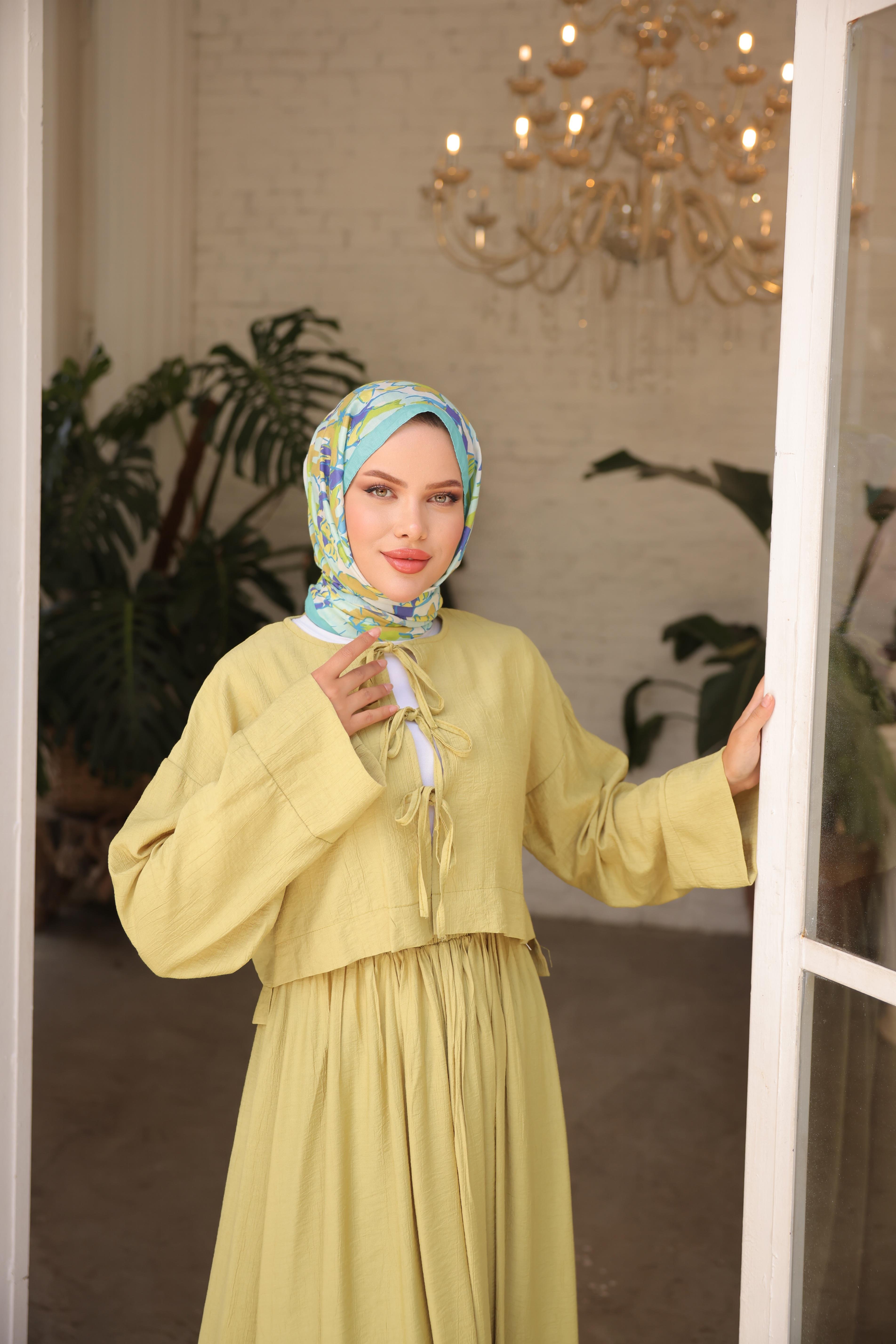 Çilek Kumaş Önü Bağlamalı Kimono Etekli Takım 