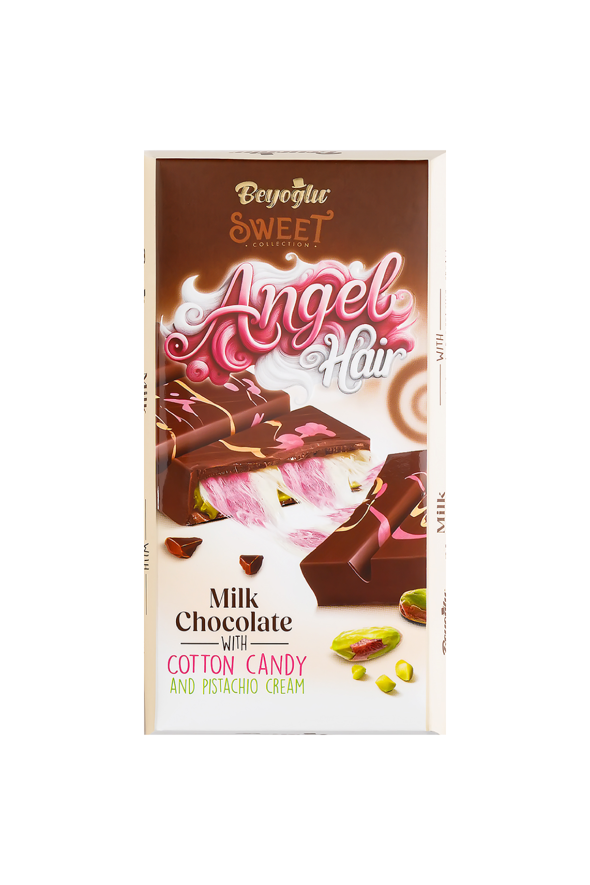 Angel Hair Milk Chocolate Filled with Pistachios and Cotton Candy 170 Gr.