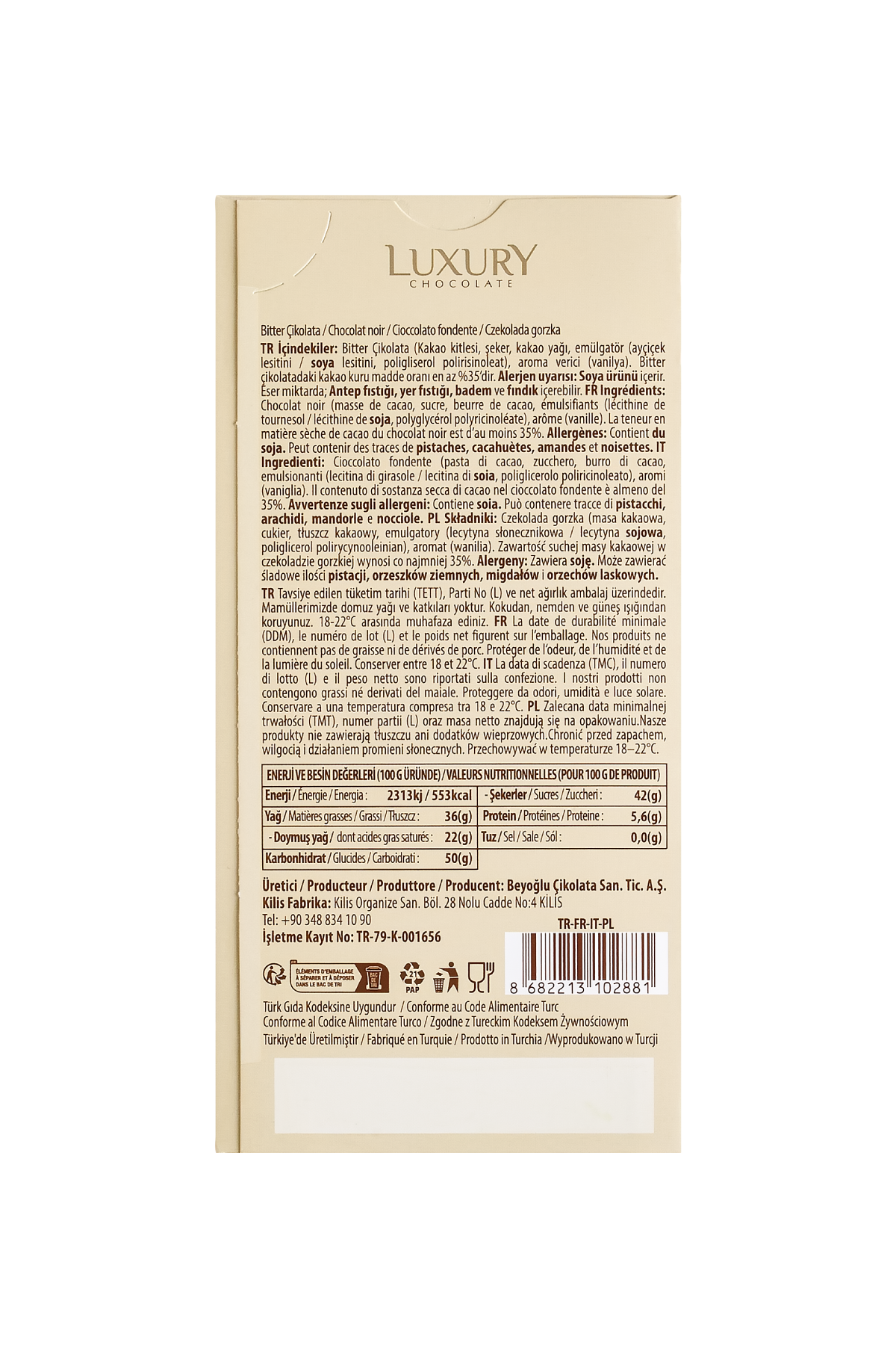 Beyoğlu Chocolate Luxury Dark Chocolate Bar 65 Gr.