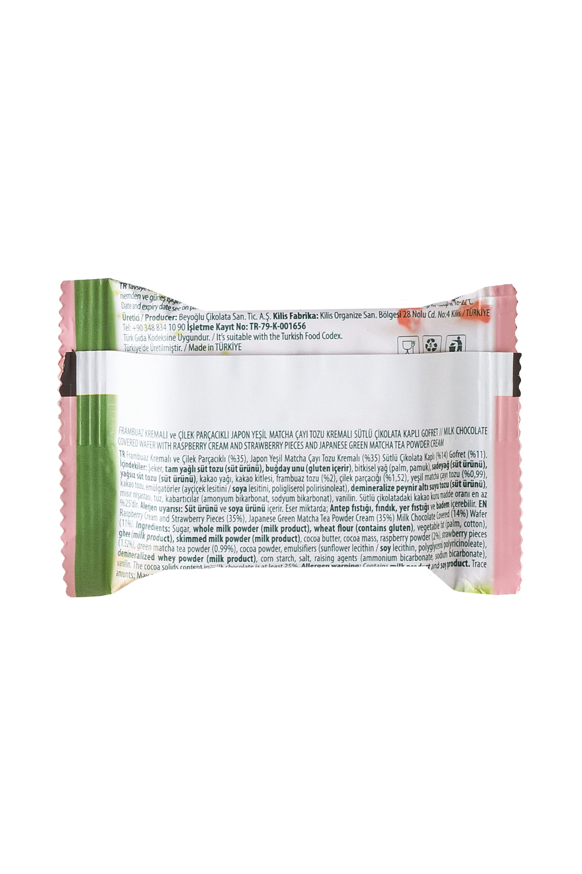 Beyoğlu Matchico Chocolate Wafer with Strawberry Pieces, Raspberry and Matcha Cream