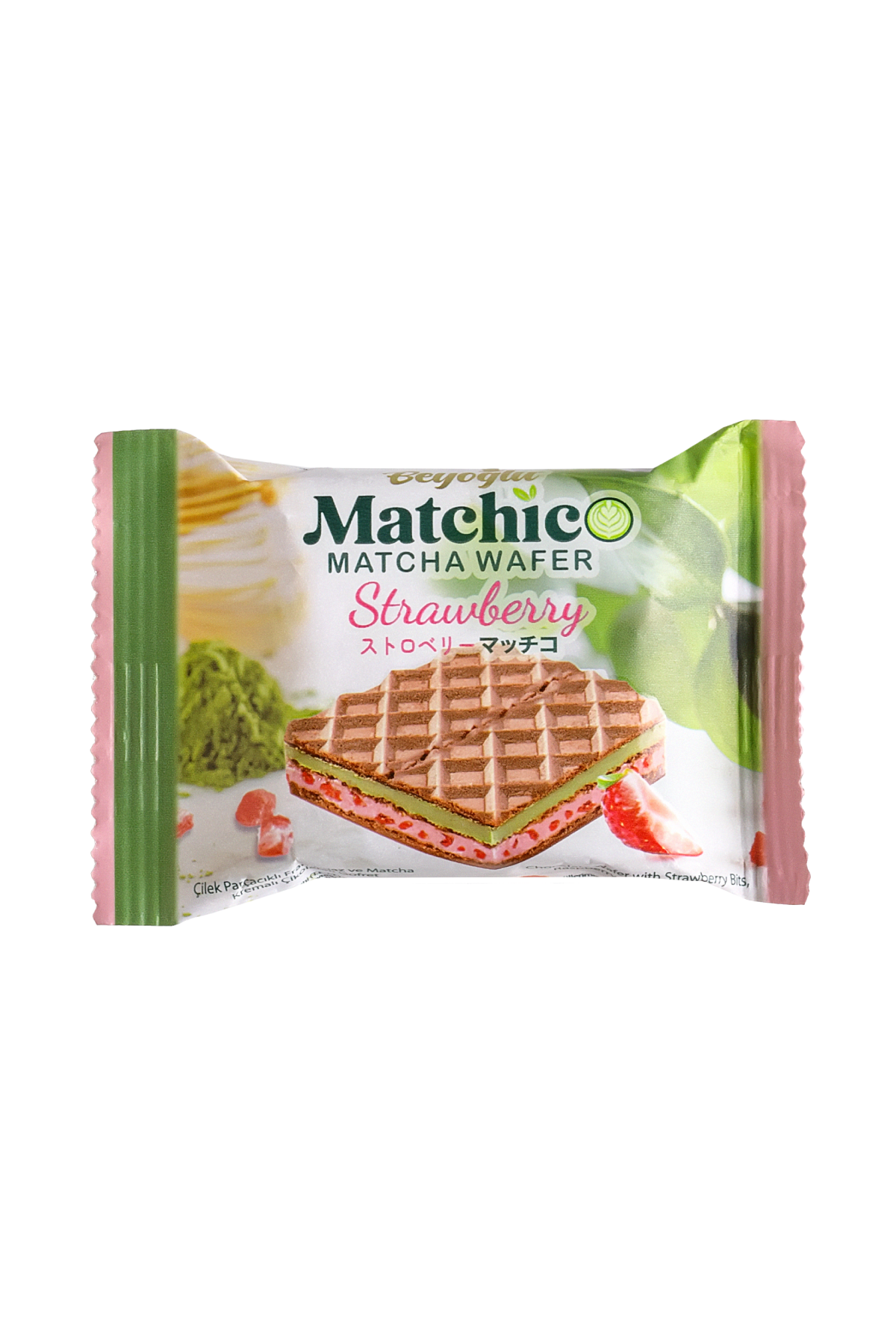 Beyoğlu Matchico Chocolate Wafer with Strawberry Pieces, Raspberry and Matcha Cream