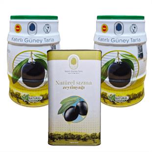 Natürel Sızma ZeytinyağıKatırlı Köyü Güney Tarla Siyah Zeytin 2 kg (M-S) + Natürel Sızma Zeytinyağı 3 Litre