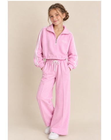 BOĞAZI FERMUARLI 3 İPLİK PAMUKLU PEMBE TAKIM
