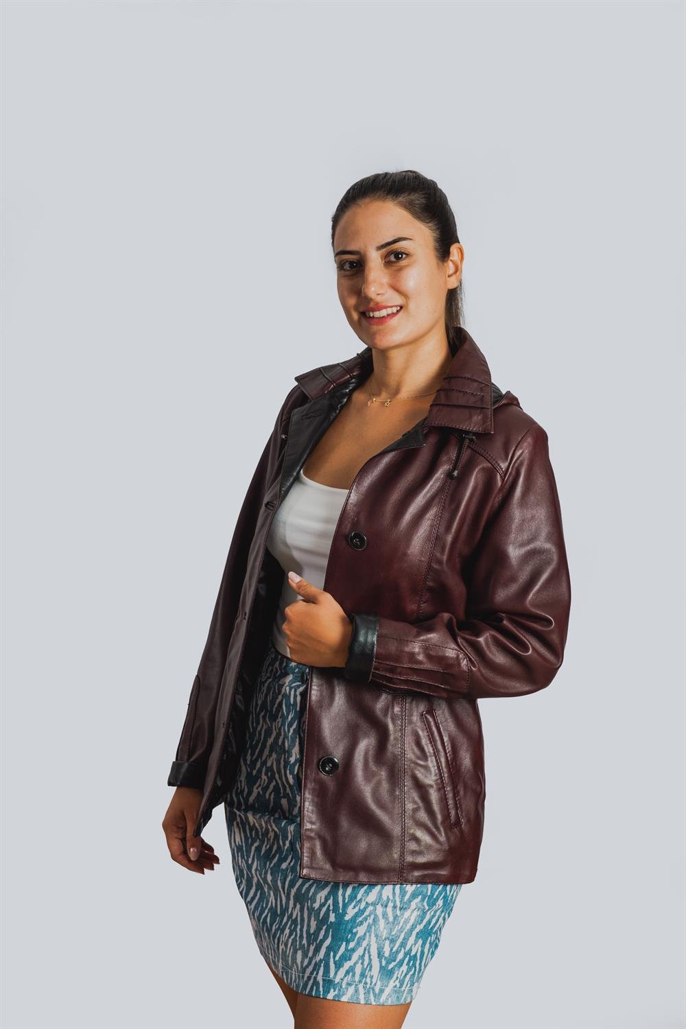 B Kırmalı Keila Bayan Deri Ceketi