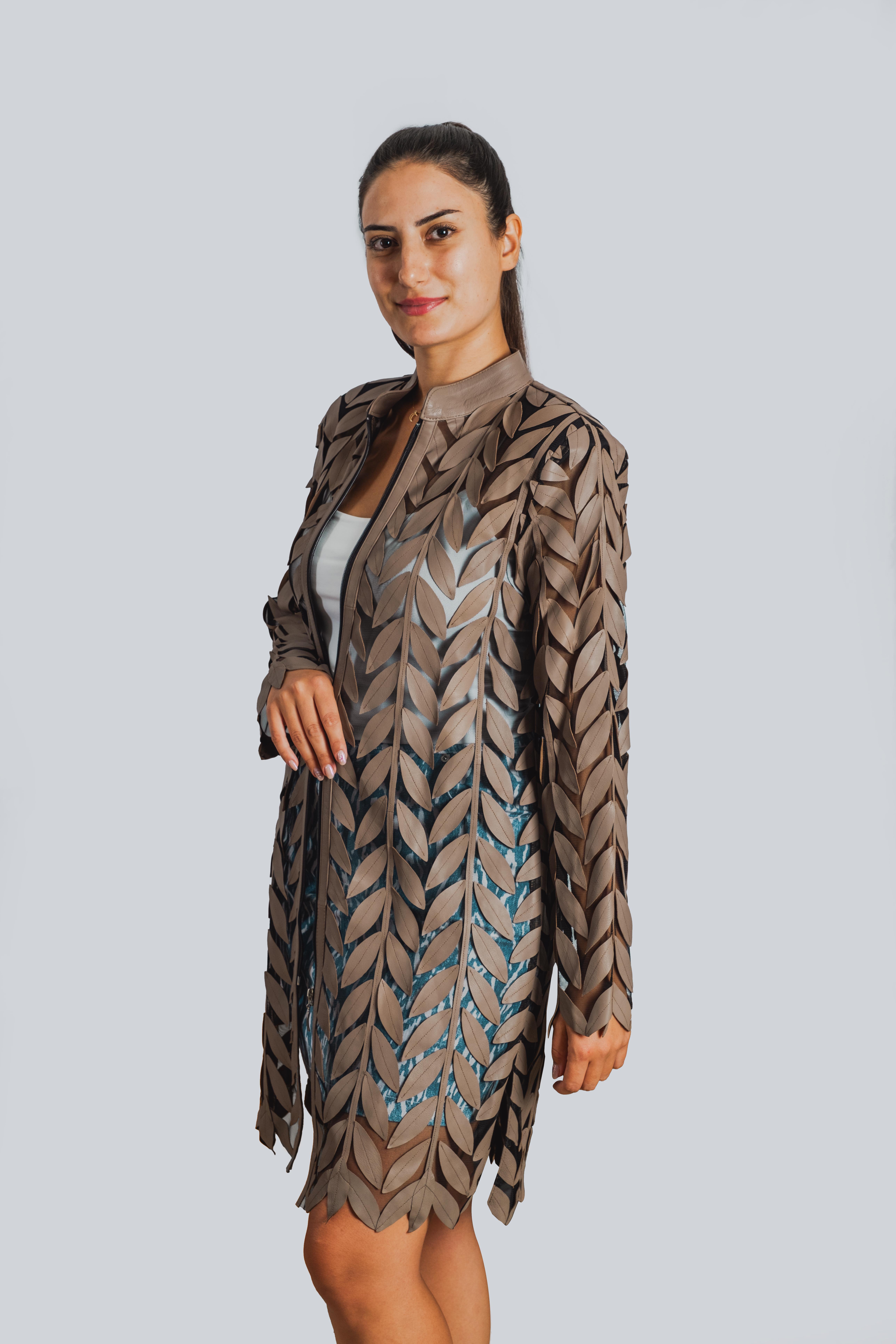 Magellan Yapraklı Kaban Bayan Deri Ceket