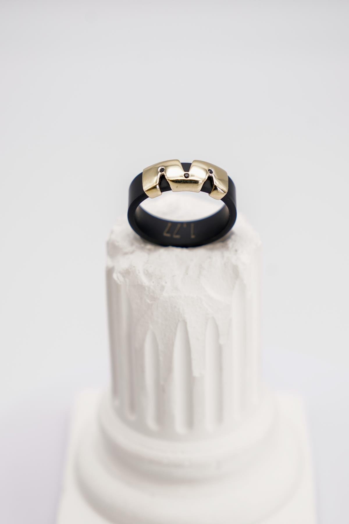 14 Ayar Altın Detaylı Siyah Kauçuk Yüzük – Cesur ve Modern Stilde Özgün Yüzük Modeli