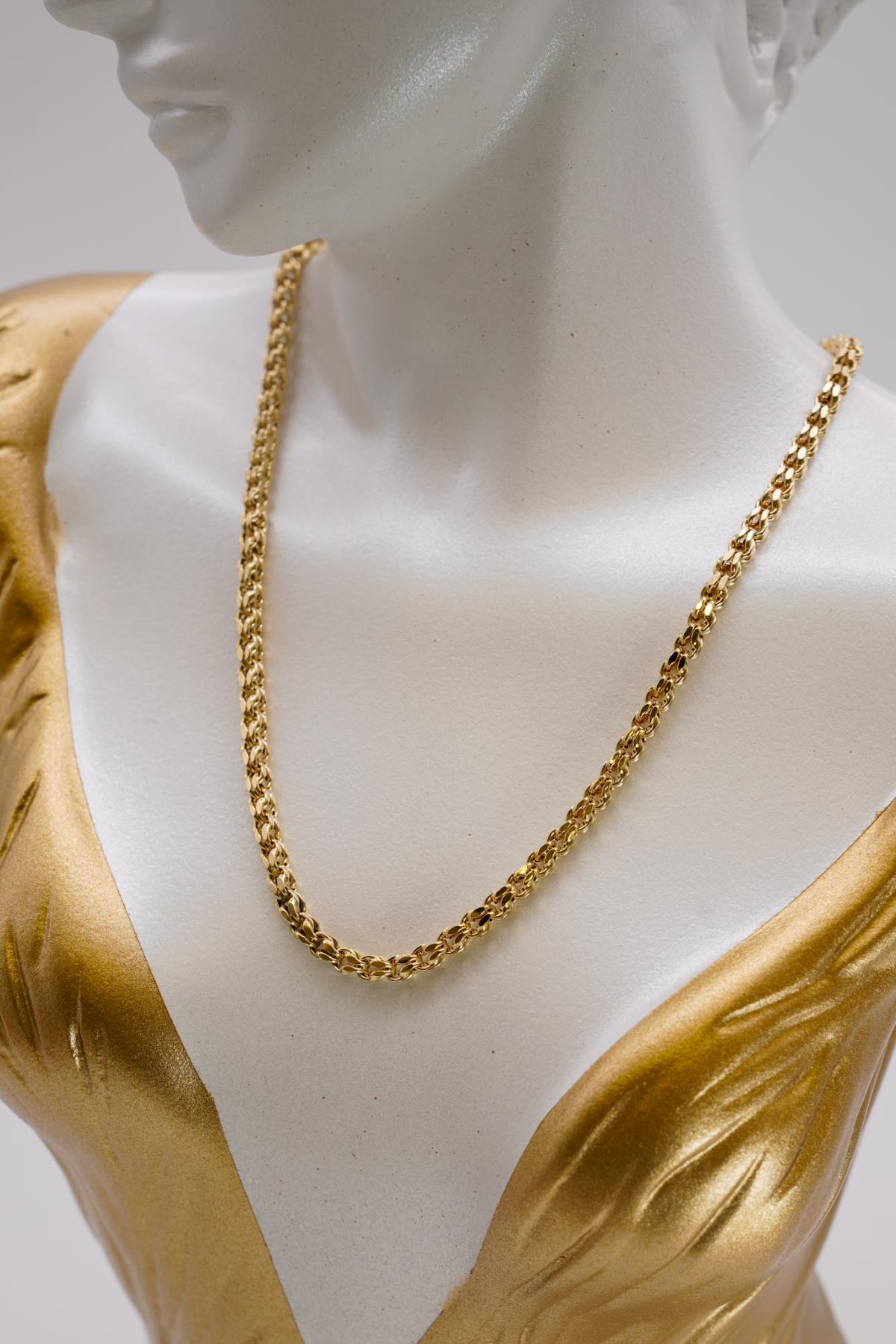 14 Ayar Altın Parlak Örgü Desenli Fantasy Zincir Şık ve Zamansız Tasarım Detayı