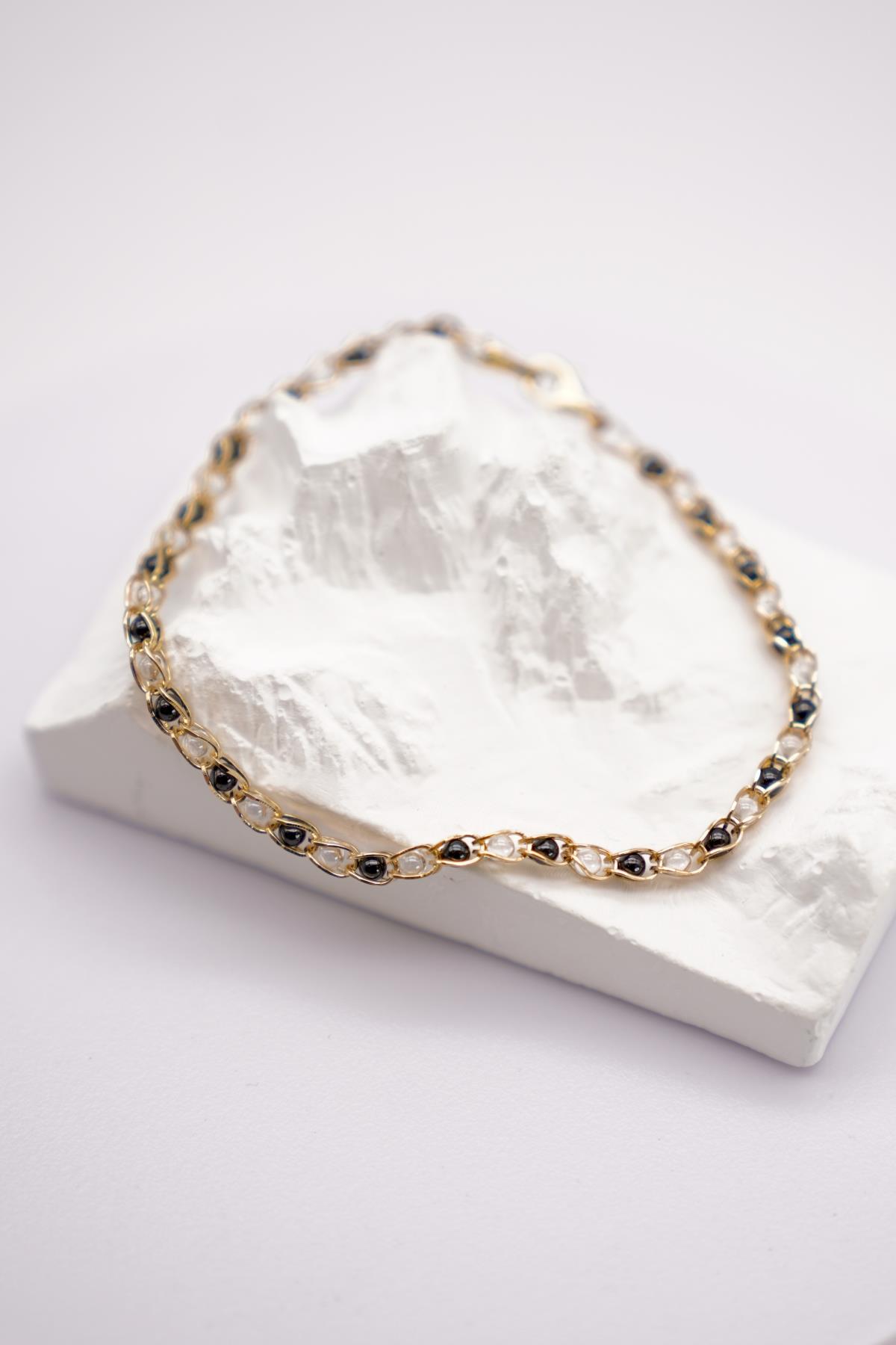 14 Ayar Altın Renkli Boncuklu Zincir Bileklik | Şık ve Göz Alıcı Bilek Aksesuarı