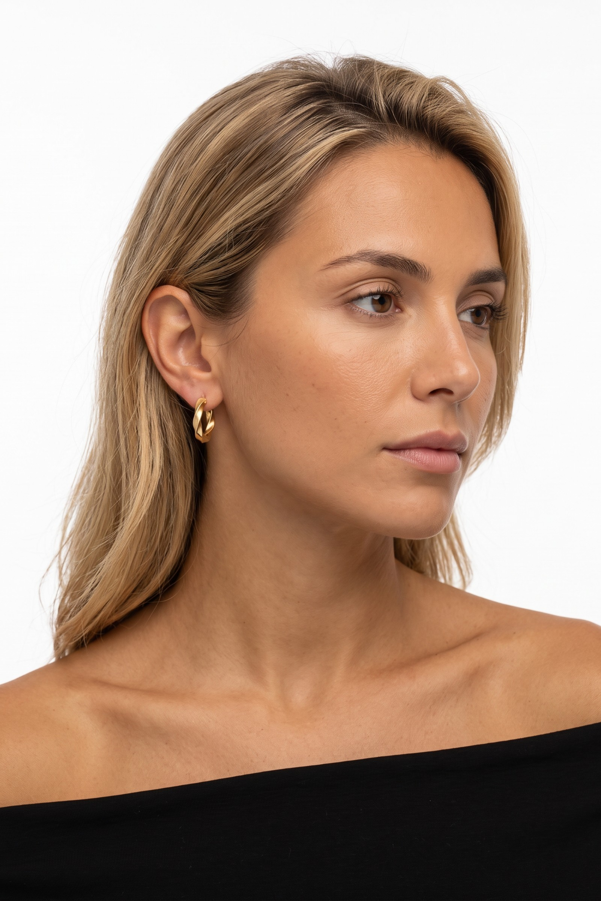 14 Ayar Sarı Altın Burgu Model Halka Kadın Küpe