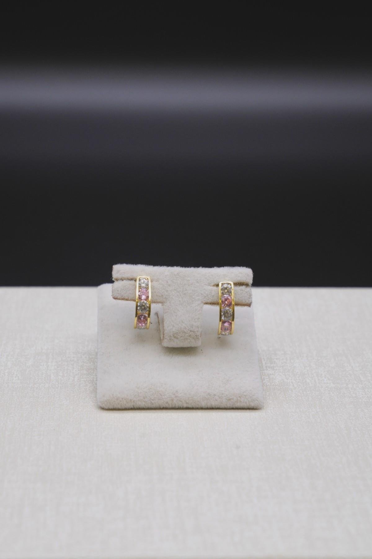 Zirkon Renkli Taşlı Çocuk Küpe 14 Ayar