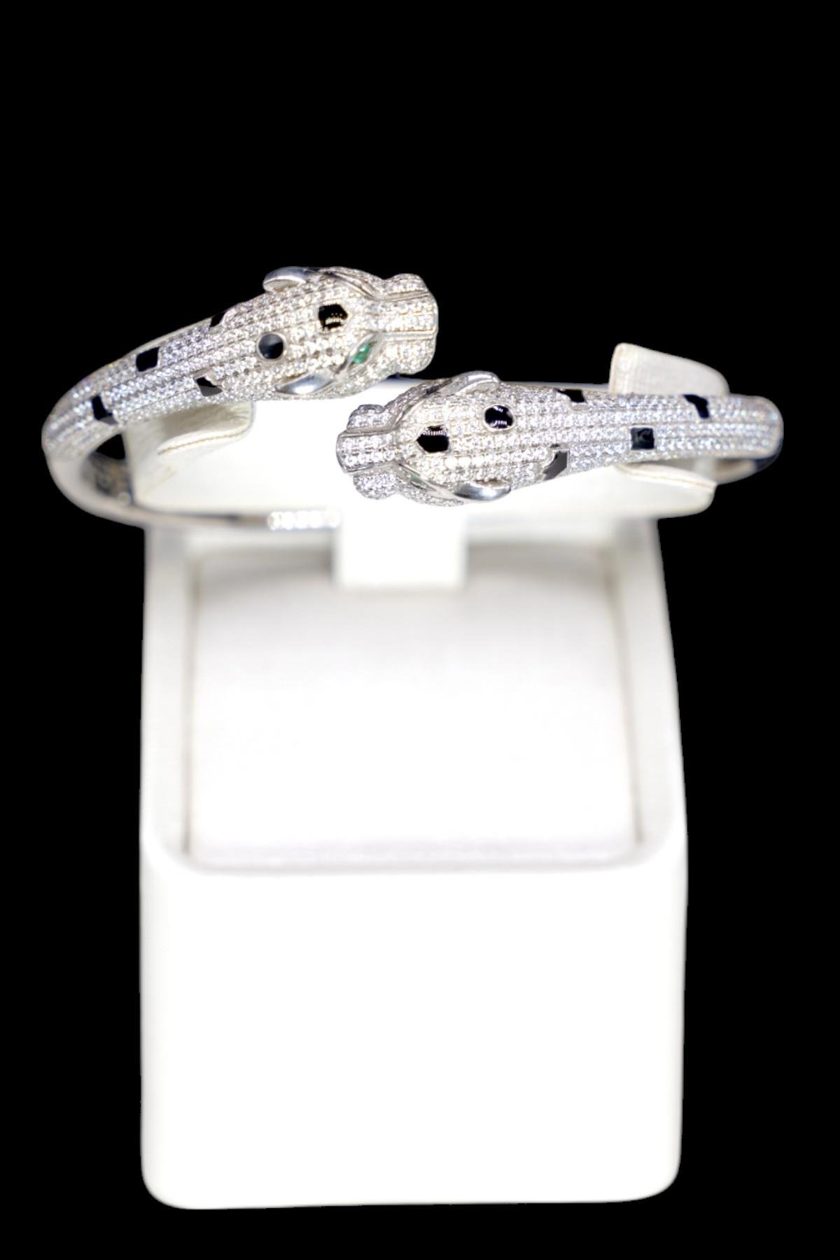 Zirkon Taşlı Gümüş Kaplan Bilezik 925 Ayar