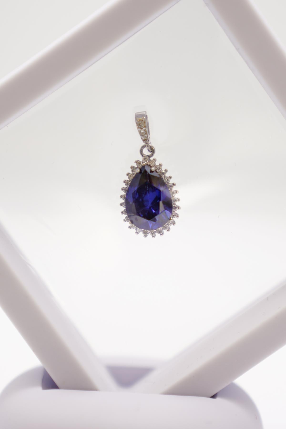 14 Ayar Altın Damla Kesim Tanzanit ve Zirkon Taşlı Göz Alıcı Kolye Ucu