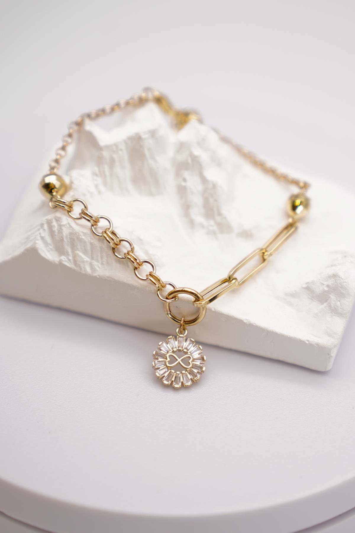 14 Ayar Altın Güneş Motifli Kadın Bileklik | Kalın Zincirli, Işıltılı ve Anlamlı Tasarım